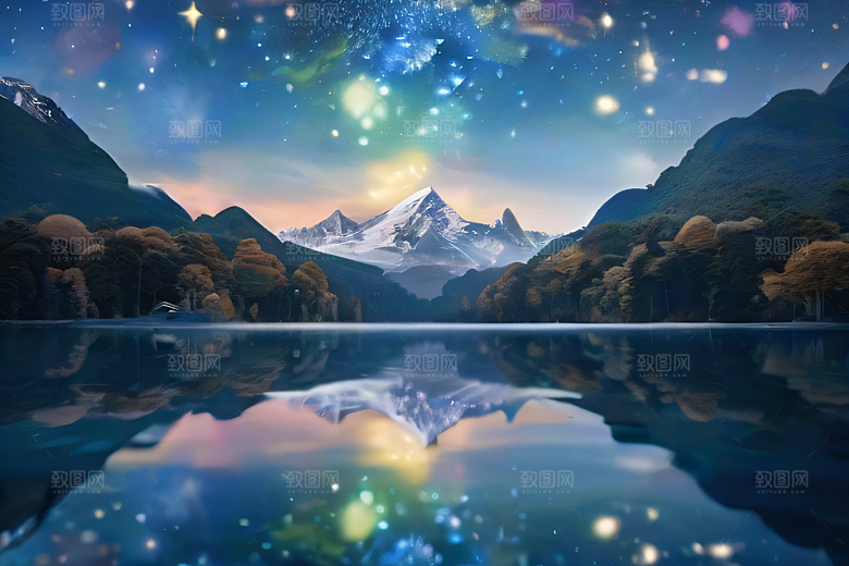 神奇幻境湖光山色与星空的完美融合