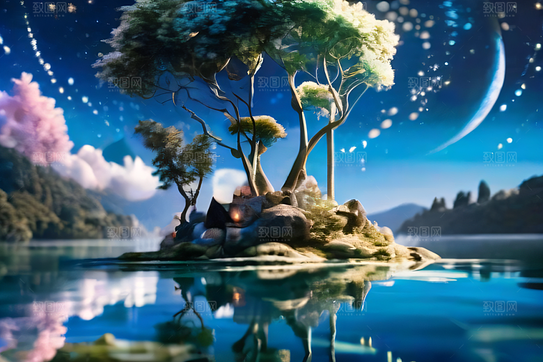神奇幻境湖光山色与星空的完美融合
