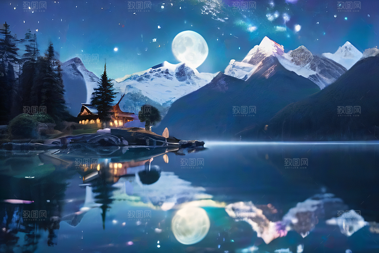 神奇幻境湖光山色与星空的完美融合