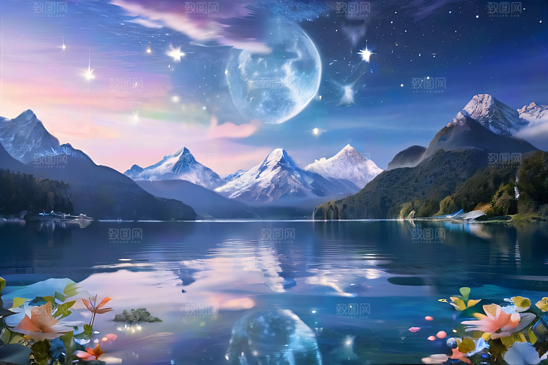 神奇幻境湖光山色与星空的完美融合