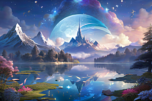神奇幻境湖光山色与星空的完美融合