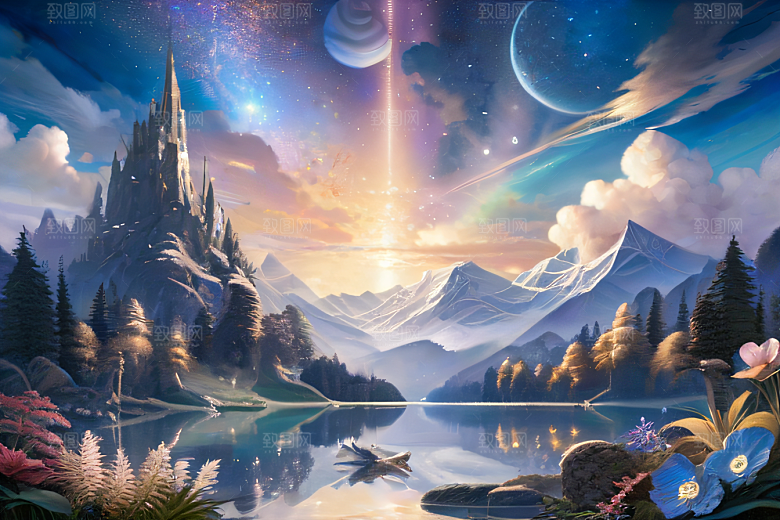 自然之美壮丽浪潮与精致花朵的和谐共舞