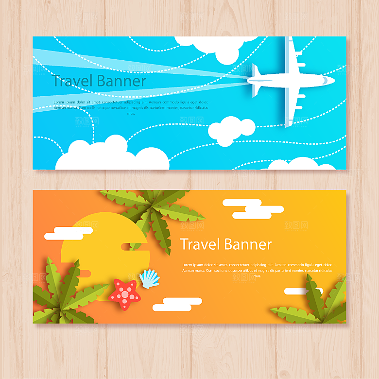 创意度假元素banner矢量
