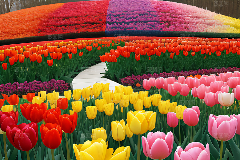 缤纷绽放的郁金香花海