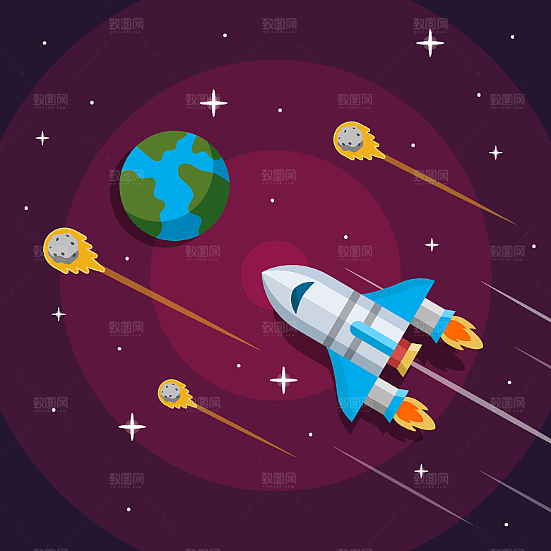 创意太空地球宇宙飞船矢量素材
