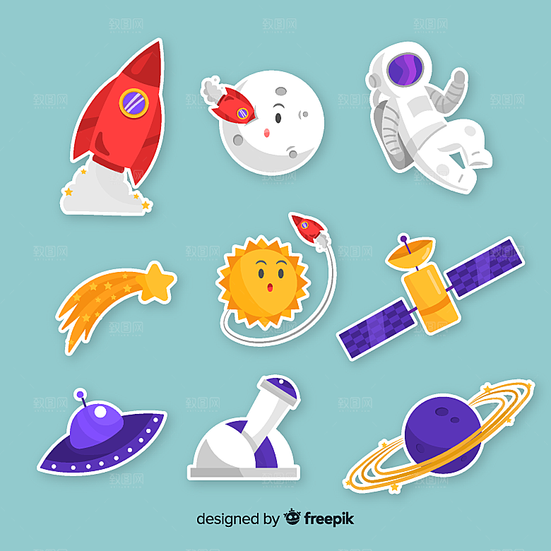 创意太空元素贴纸矢量图