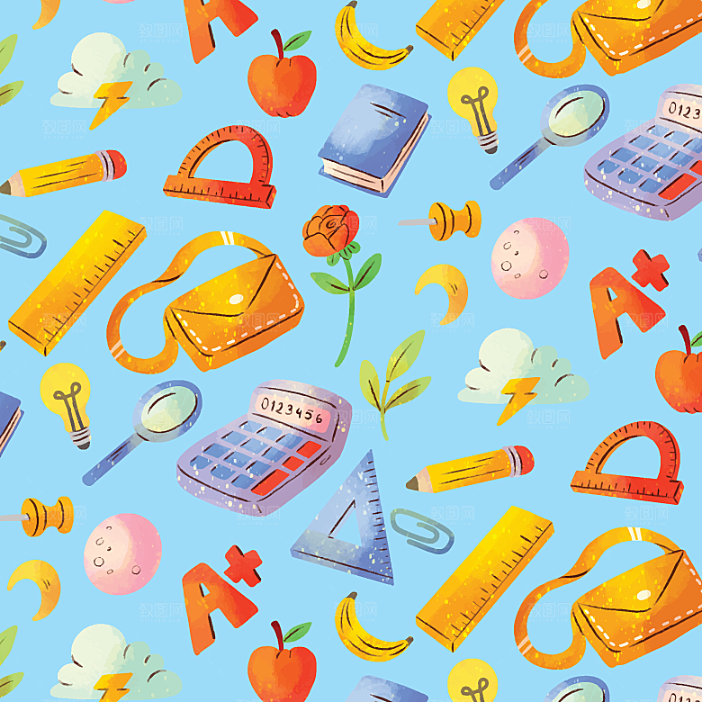 返校季手绘图案背景素材