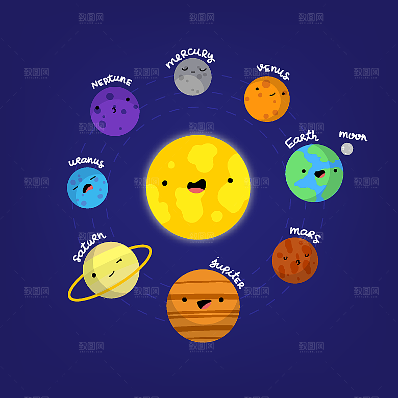 可爱太阳系八大行星矢量素材