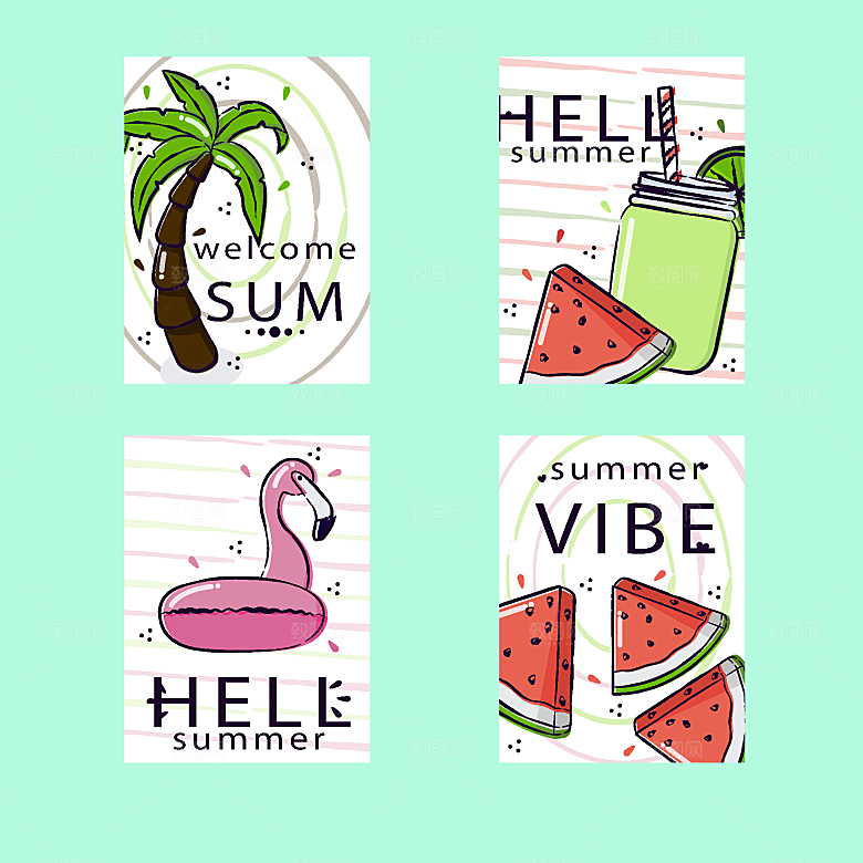 可爱夏季卡片矢量素材
