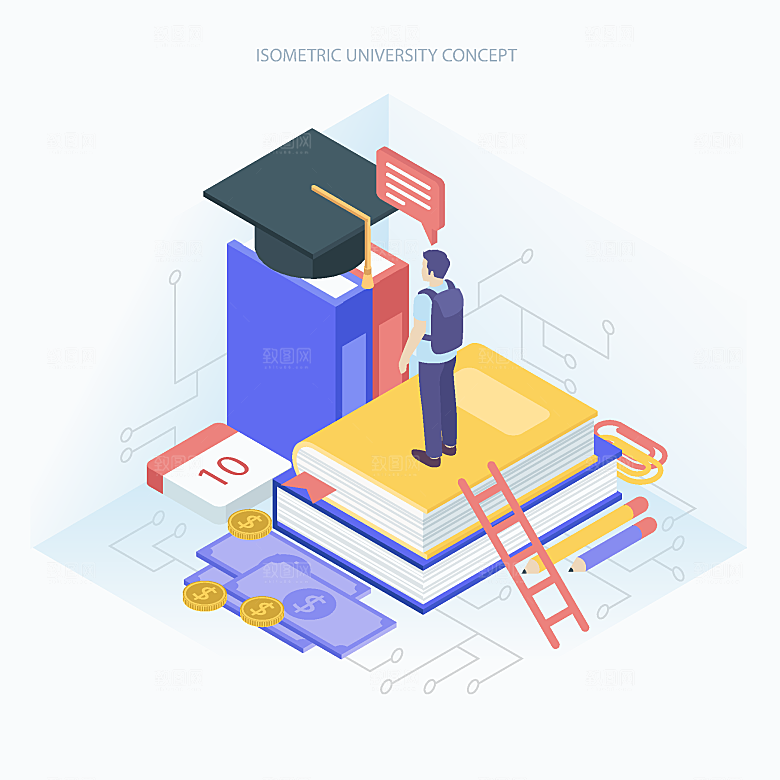 立体大学概念矢量图