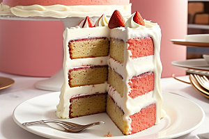 草莓蛋糕搭配香草奶油的甜蜜搭配