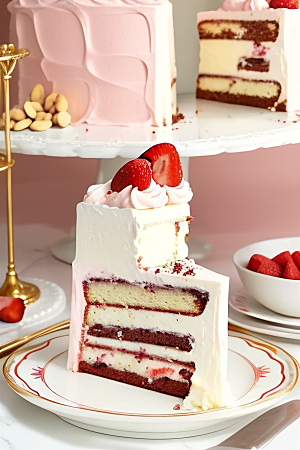 草莓蛋糕搭配香草奶油的甜蜜搭配