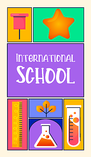 手绘国际学校垂直名片