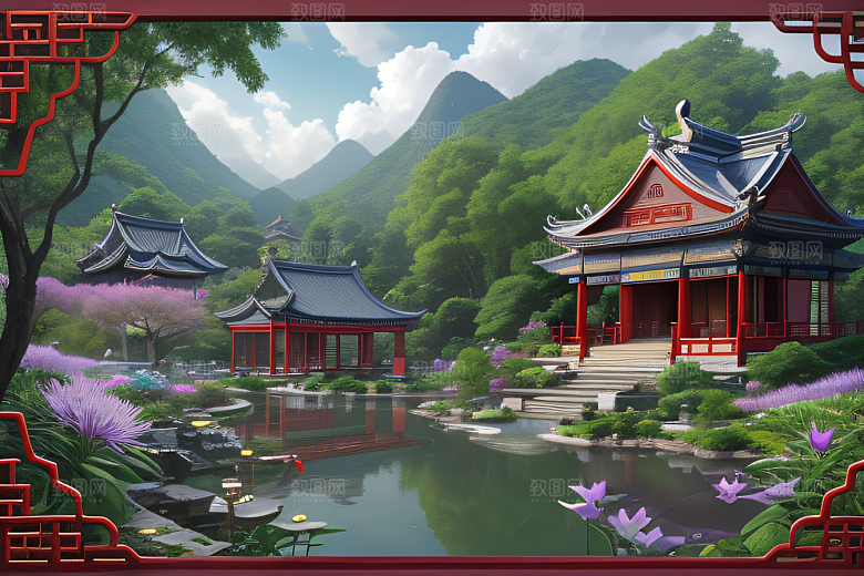 云雾缭绕湖畔仙境中的紫色睡莲花园
