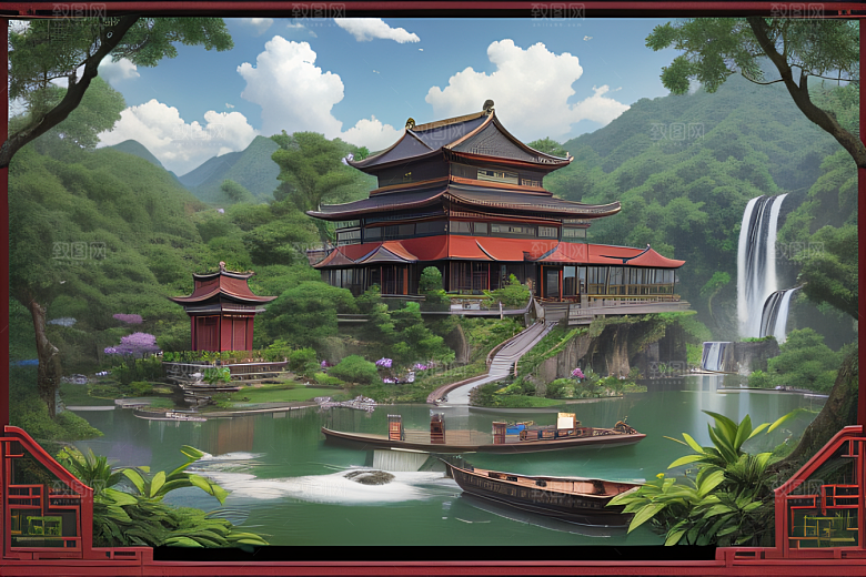 云雾缭绕湖畔仙境中的紫色睡莲花园
