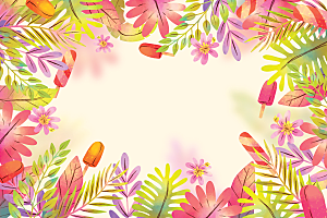 水彩热带植物装饰边框背景图