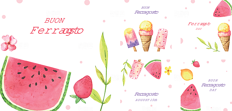 夏日水彩插画元素矢量背景图