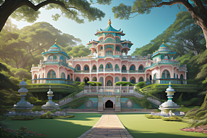 美轮美奂宫殿与大海森林交相辉映