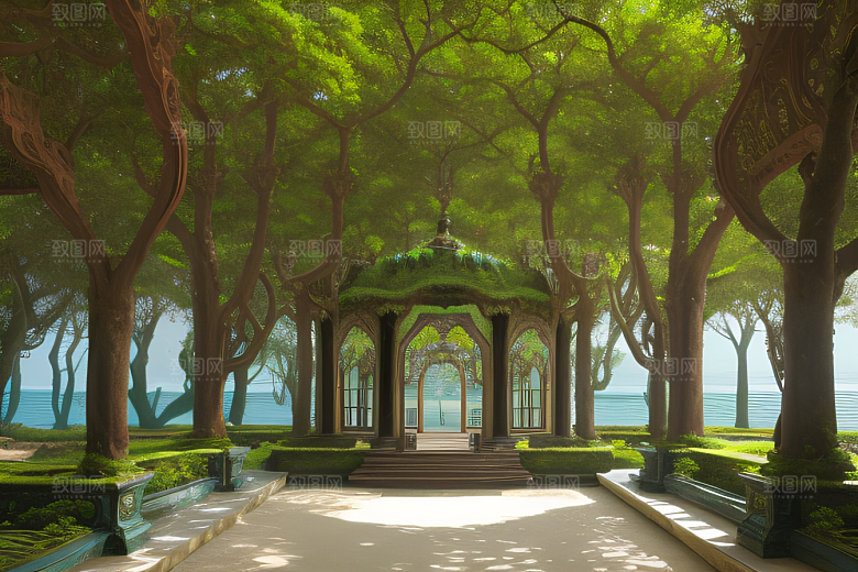 美轮美奂宫殿与大海森林交相辉映