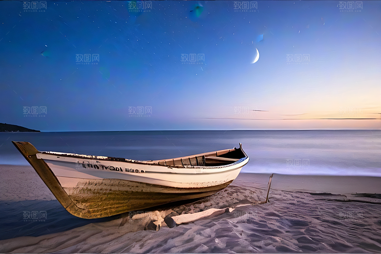 浪漫夜晚的海岸风光