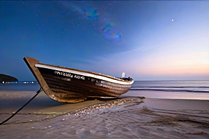 浪漫夜晚的海岸风光