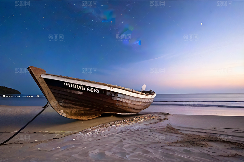 浪漫夜晚的海岸风光