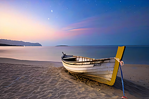 浪漫夜晚的海岸风光