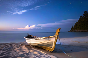 浪漫夜晚的海岸风光