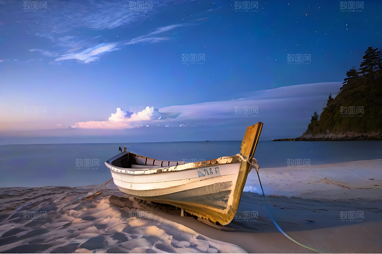 浪漫夜晚的海岸风光