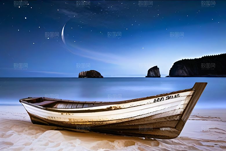 浪漫夜晚的海岸风光