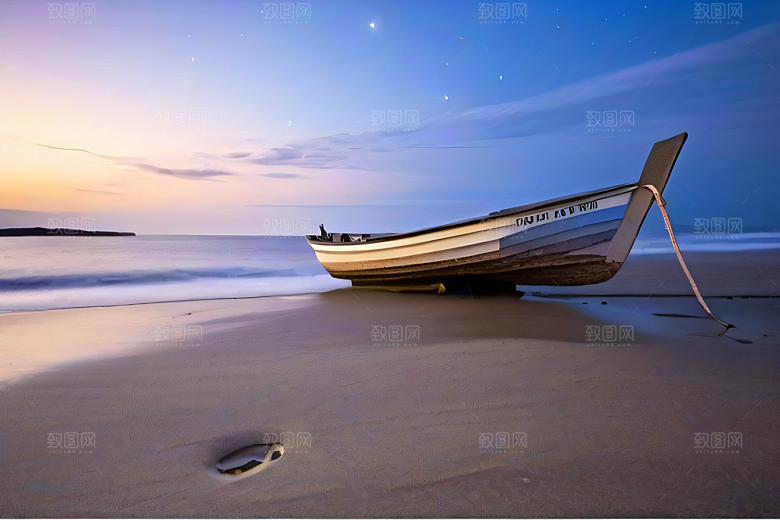 浪漫夜晚的海岸风光
