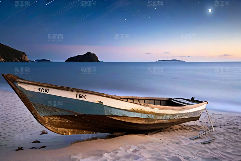 浪漫夜晚的海岸风光