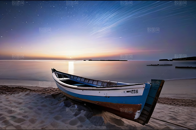浪漫夜晚的海岸风光