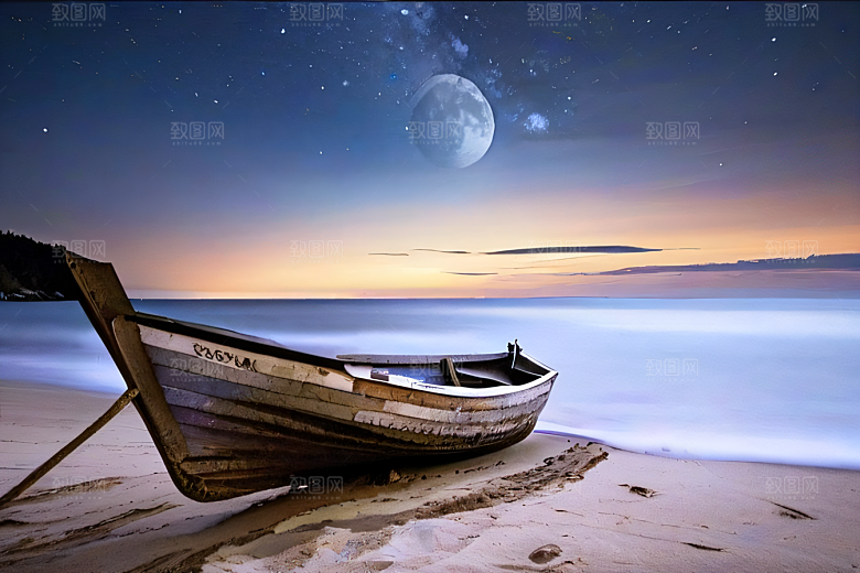 浪漫夜晚的海岸风光