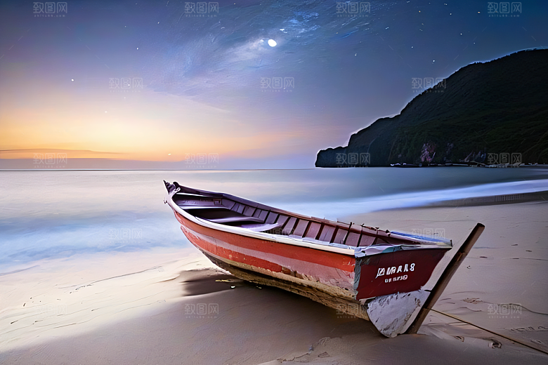 月光下的神秘沙滩美景