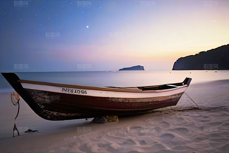 迷幻海滩与船只美景