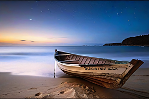 迷幻海滩与船只美景