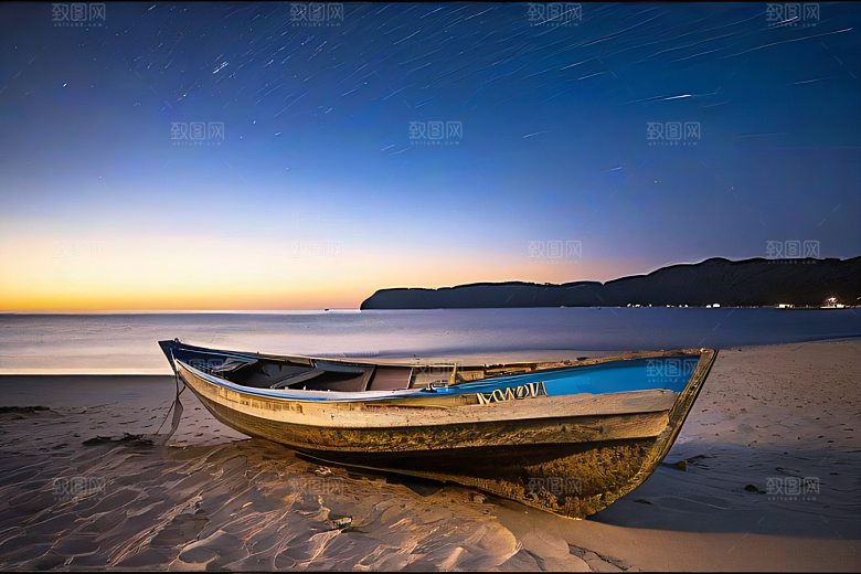 迷幻海滩与船只美景