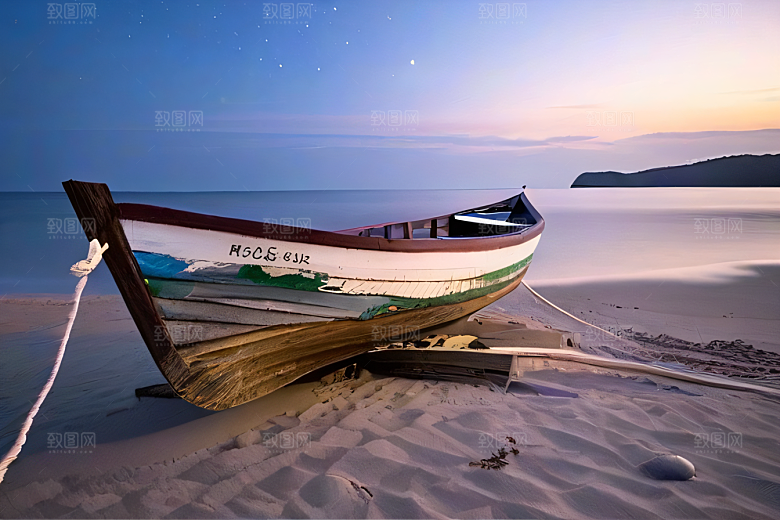 迷幻海滩与船只美景