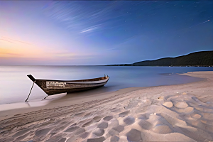 迷幻海滩与船只美景