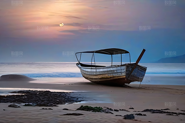 迷幻海滩与船只美景