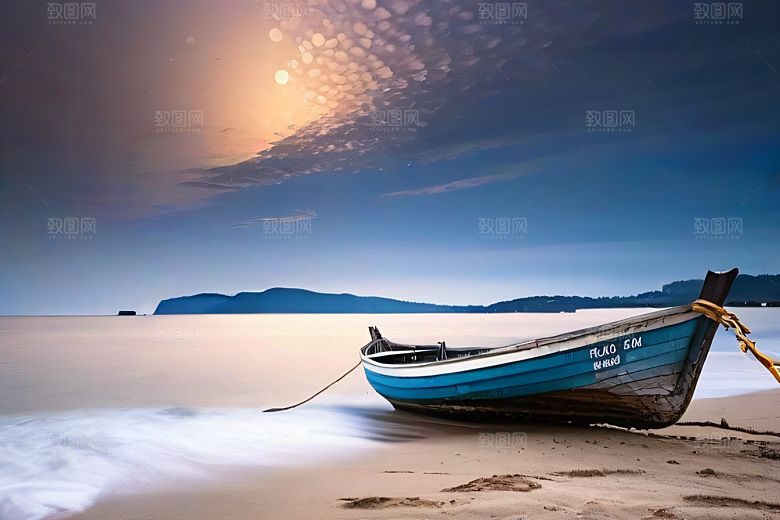 迷幻海滩与船只美景