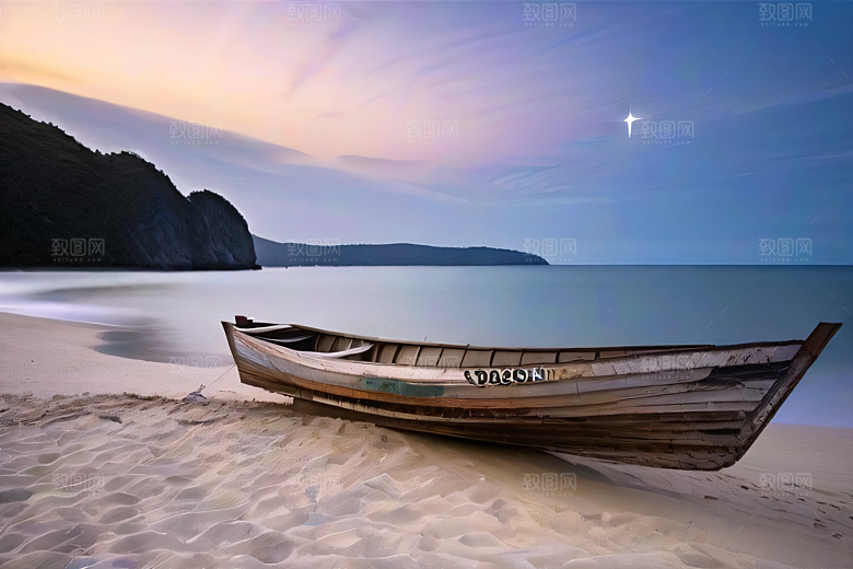 迷幻海滩与船只美景