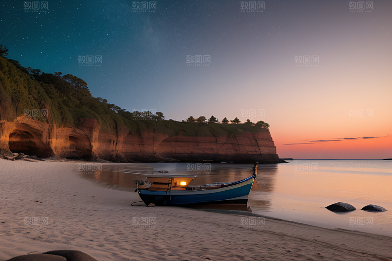 夜晚的沙滩与月光