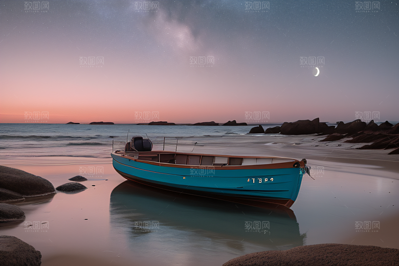 夜晚的沙滩与月光
