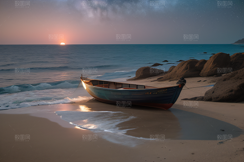 夜晚的沙滩与月光