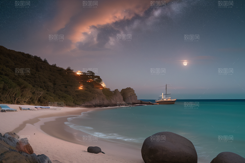 夜晚的沙滩与月光