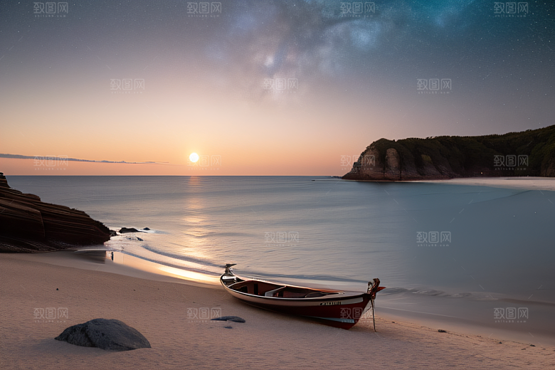 夜晚的沙滩与月光