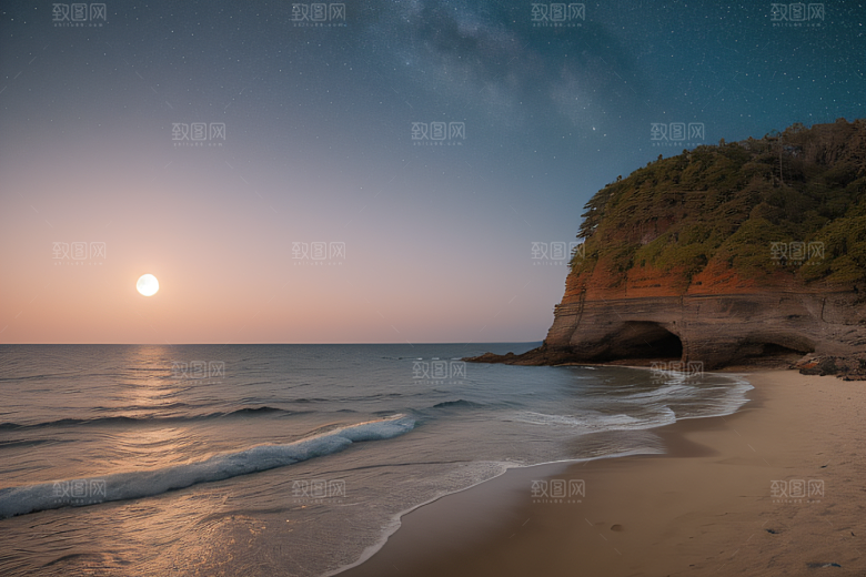 夜晚的沙滩与月光