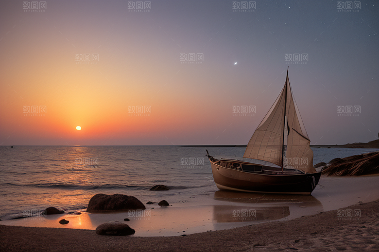 夜晚的沙滩与月光